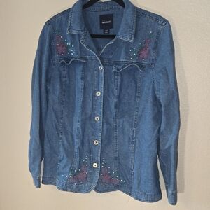 Basic Editions Blue Jean Jacket with Embroidery